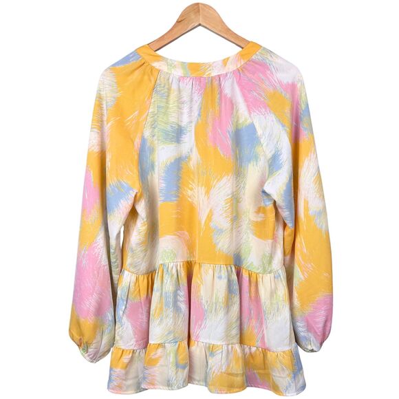 Entro Blouse Womens Multi Pastel Tiered A-Line Peplum Summer Lagenlook Y2K Large - Picture 2 of 8